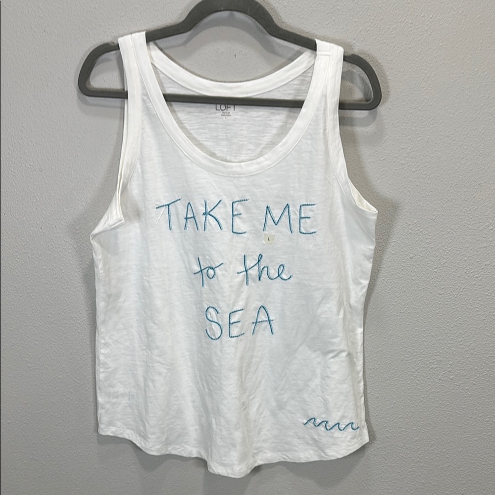 LOFT white beachy cotton Knit tank Top‎